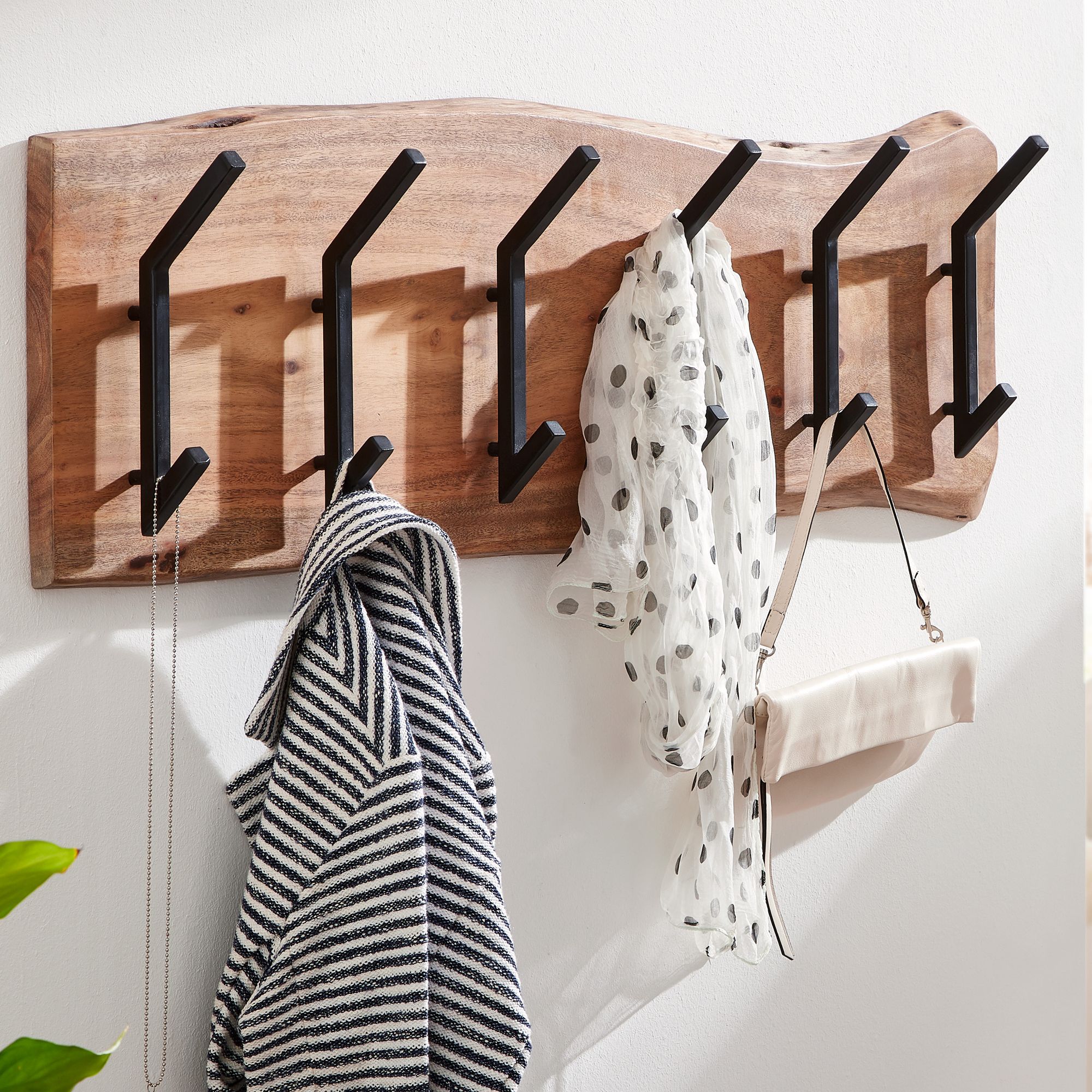 FineBuy Wandgarderobe Holz Metall 100 cm Garderobe Flur Hakenleiste Massivholz – Ansicht 1