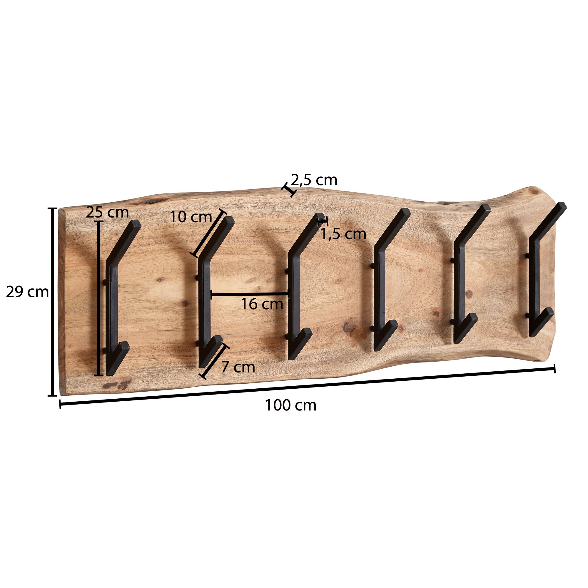 FineBuy Wandgarderobe Holz Metall 100 cm Garderobe Flur Hakenleiste Massivholz – Ansicht 3