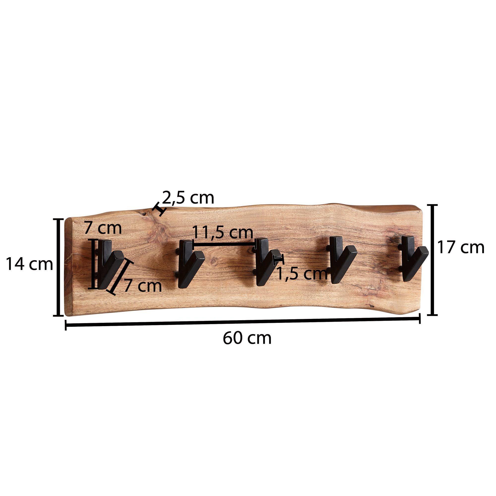 FineBuy Wandgarderobe Holz Metall Garderobe Flur Hakenleiste Massivholz Paneel – Ansicht 3