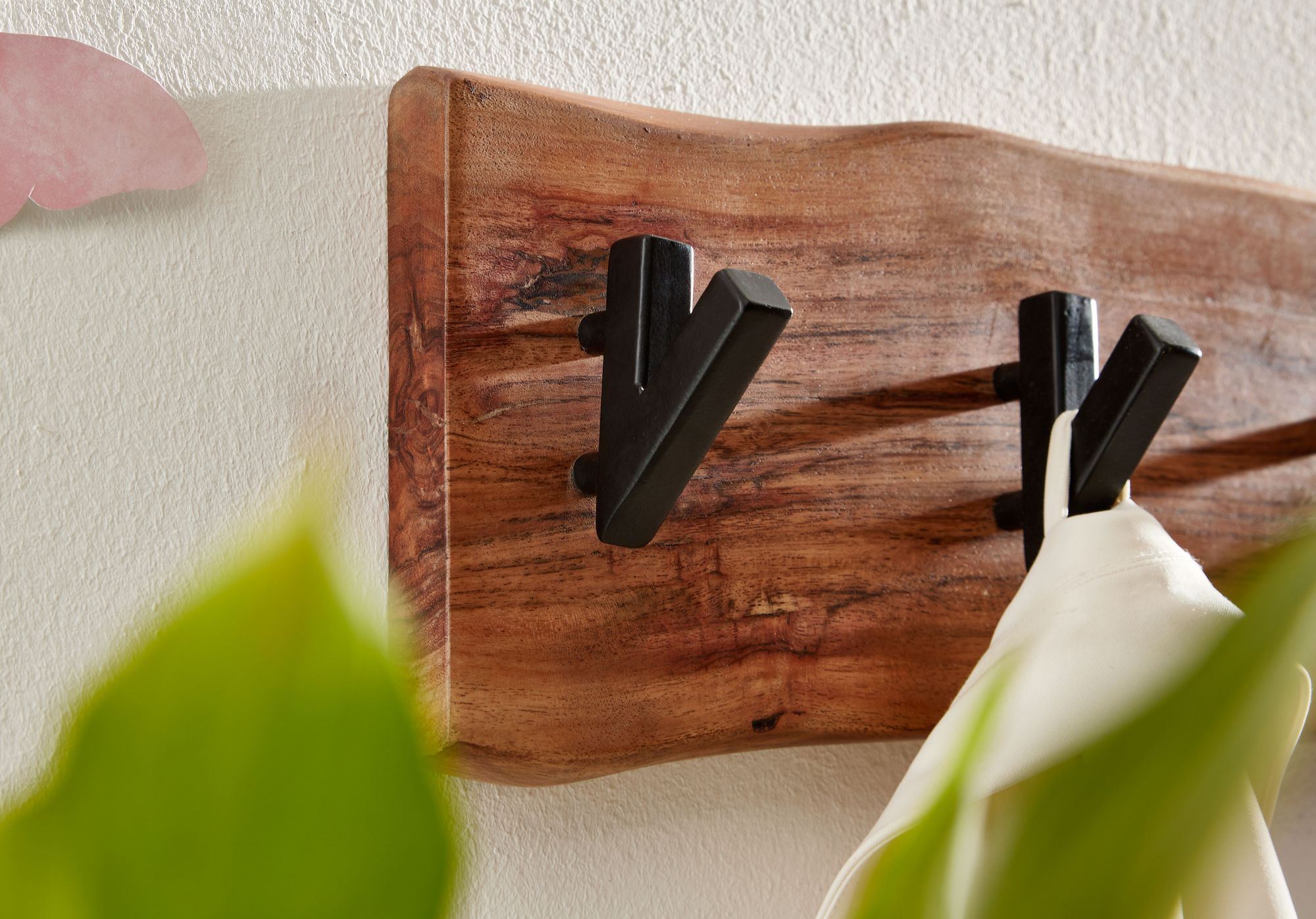 FineBuy Wandgarderobe Holz Metall Garderobe Flur Hakenleiste Massivholz Paneel – Ansicht 4