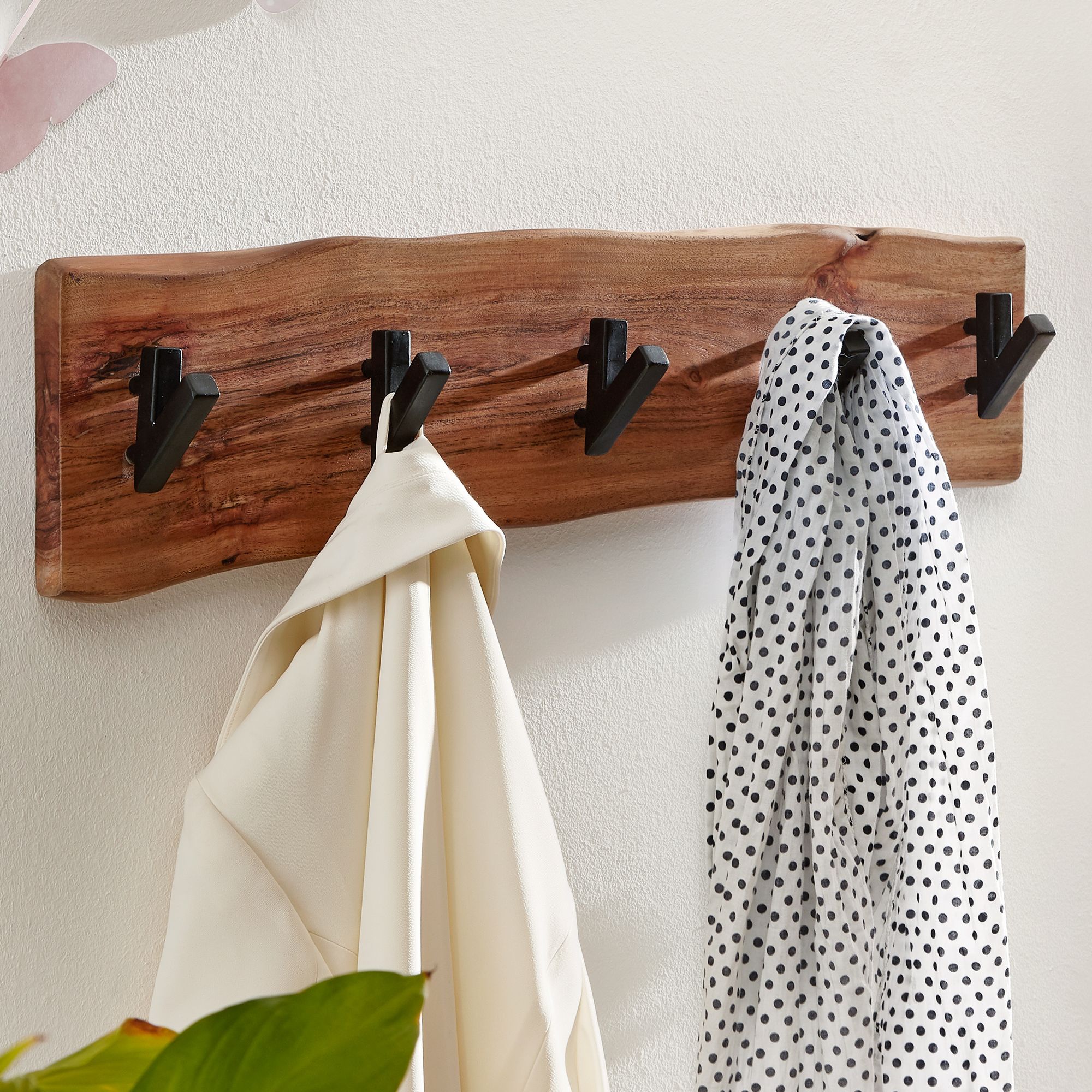 FineBuy Wandgarderobe Holz Metall Garderobe Flur Hakenleiste Massivholz Paneel – Ansicht 1