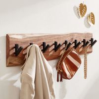 FineBuy Wandgarderobe Holz Metall Garderobe Flur Hakenleiste Massivholz Paneel – Ansicht 1
