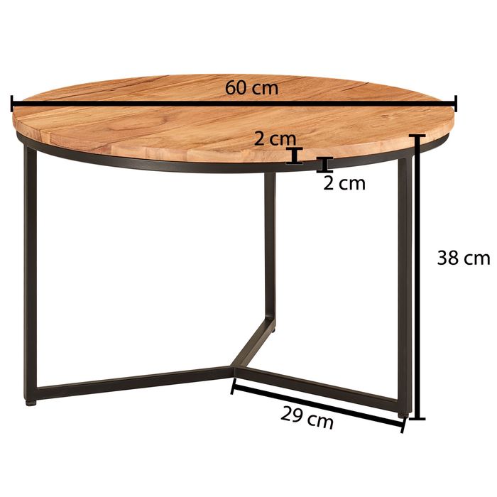 FineBuy Design Couchtisch Akazie Massivholz rund 60 cm Kleiner Wohnzimmertisch – Maßzeichnung