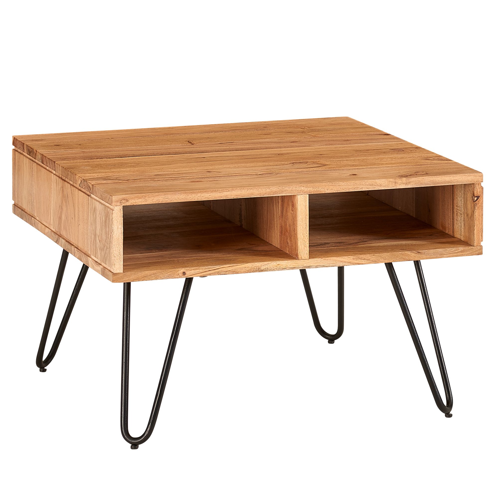FineBuy Couchtisch quadratisch 60cm Akazie Massivholz Wohnzimmertisch mit Ablage – Ansicht 6