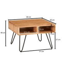 FineBuy Couchtisch quadratisch 60cm Akazie Massivholz Wohnzimmertisch mit Ablage – Ansicht 3