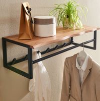 FineBuy Wandgarderobe Holz Metall 80 cm Garderobe mit Ablage Flur Hakenleiste – Ansicht 1