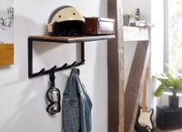 FineBuy Wandgarderobe Holz Metall 70 cm Garderobe mit Ablage Flur Hakenleiste – Ansicht 2