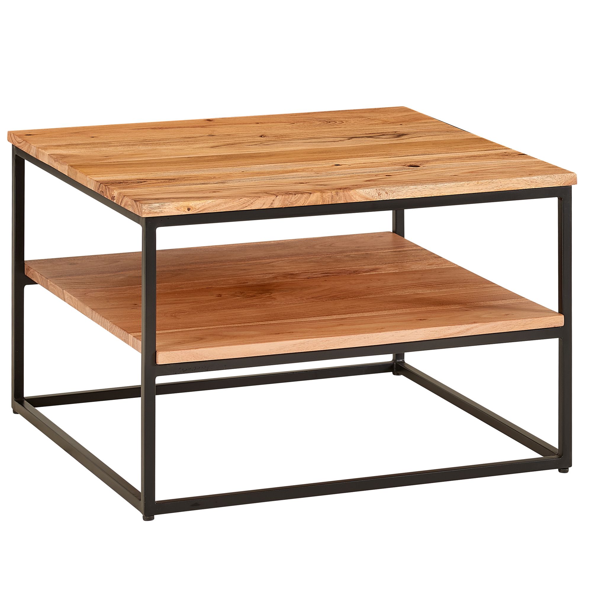 FineBuy Couchtisch quadratisch 60x60 cm Akazie Massivholz · Wohnzimmertisch mit Metallgestell & 2 Ablageflächen · Handgefertigt & lackiert im Industrial Design | Farbe: Braun FineBuy Couchtisch quadratisch 60x60 cm Akazie Massivholz · Wohnzimmertisch mit Metallgestell & 2 Ablageflächen · Handgefertigt & lackiert im Industrial Design | Farbe: Braun