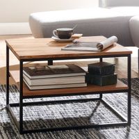 FineBuy Couchtisch quadratisch 60cm Akazie Massivholz Wohnzimmertisch 2 Ablagen – Ansicht 1