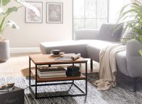 FineBuy Couchtisch quadratisch 60cm Akazie Massivholz Wohnzimmertisch 2 Ablagen – Ansicht 2