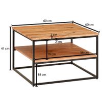 FineBuy Couchtisch quadratisch 60cm Akazie Massivholz Wohnzimmertisch 2 Ablagen – Ansicht 3