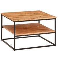 FineBuy Couchtisch quadratisch 60cm Akazie Massivholz Wohnzimmertisch 2 Ablagen – Ansicht 6