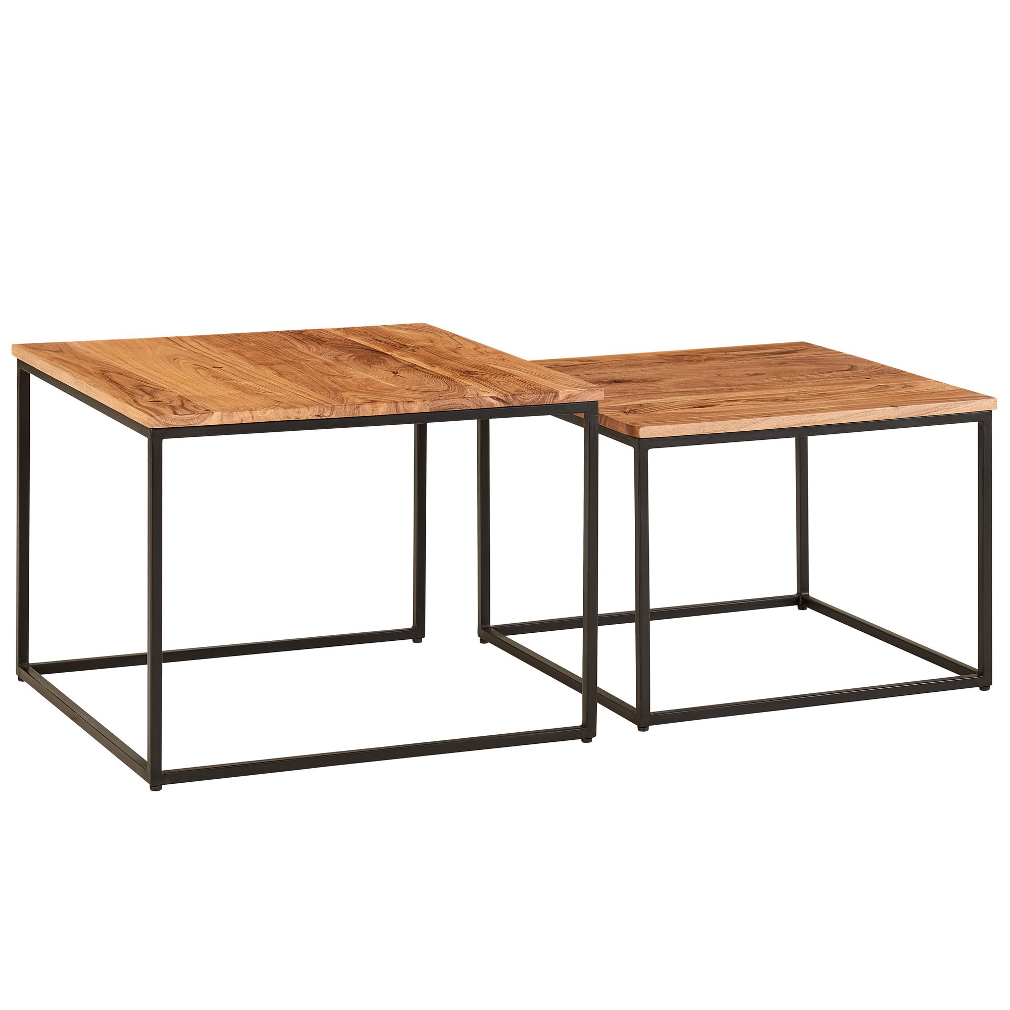 Couchtisch 2er Set Akazie Massivholz quadratisch · Wohnzimmertisch Industrial – Ansicht 6