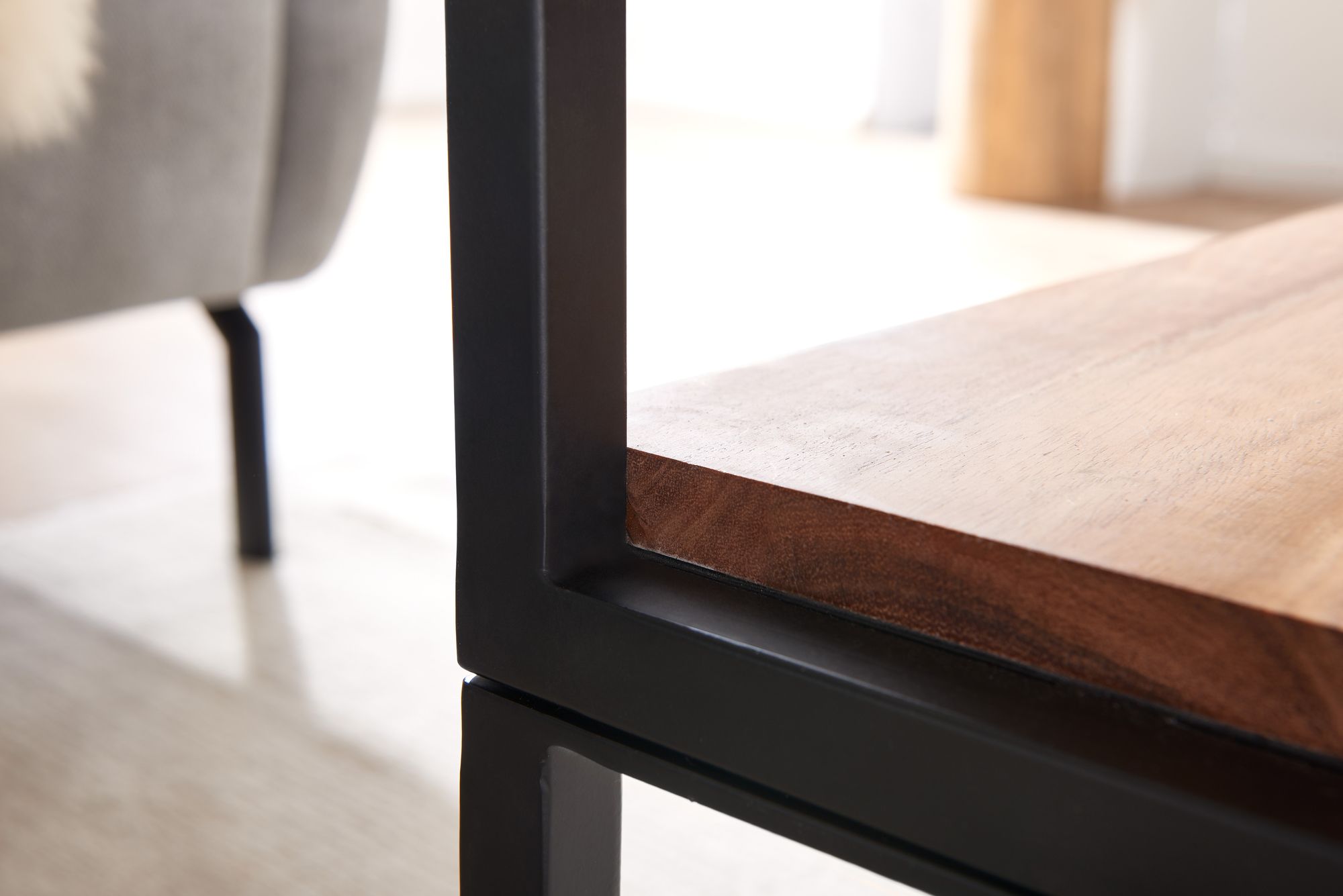 Couchtisch Akazie Massivholz 100cm rechteckig Wohnzimmertisch Ablage Loft Design – Ansicht 5
