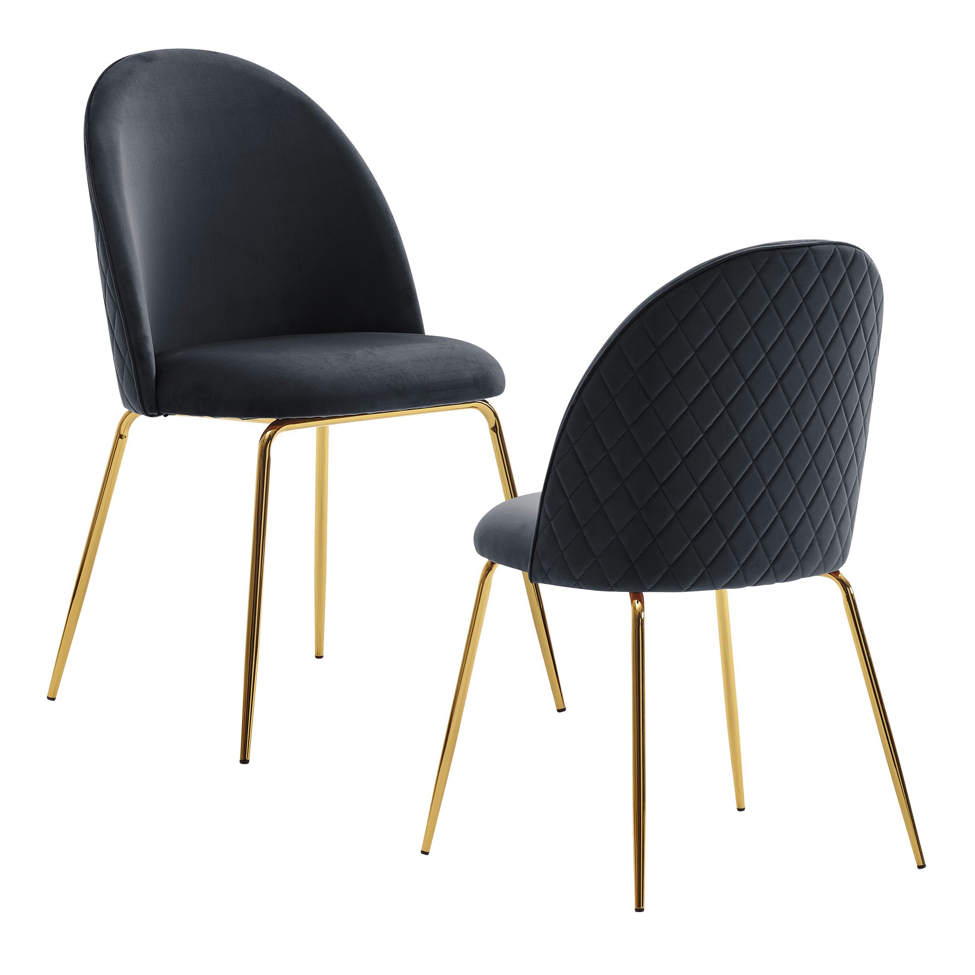 FineBuy Design Esszimmerstühle Samt 2er Set mit Steppung, Moderner Küchenstuhl, Polsterstuhl Esszimmer Skandinavisch, Essstuhl mit goldenen Metall Beinen, Bequeme Küchenstühle gepolstert
