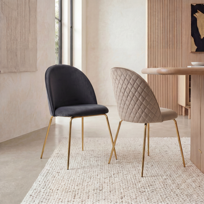 FineBuy Design Esszimmerstühle Samt 2er Set mit Steppung, Moderner Küchenstuhl, Polsterstuhl Esszimmer Skandinavisch, Essstuhl mit goldenen Metall Beinen, Bequeme Küchenstühle gepolstert