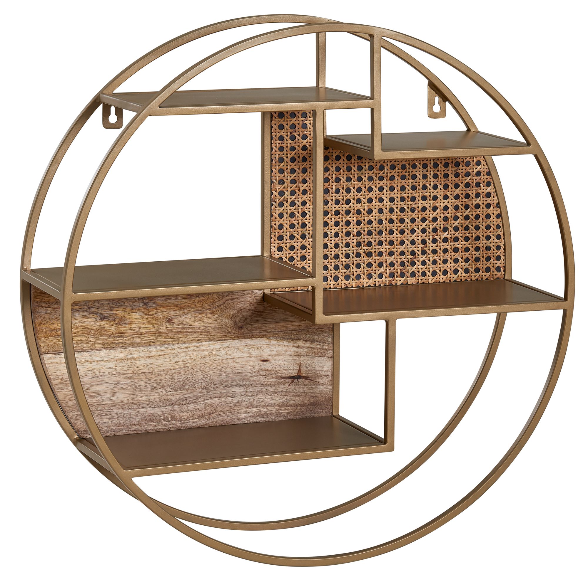 Wandregal Rattan Hängeregal Massivholz / Metall Industrial, Schweberegal Wiener Gefle...