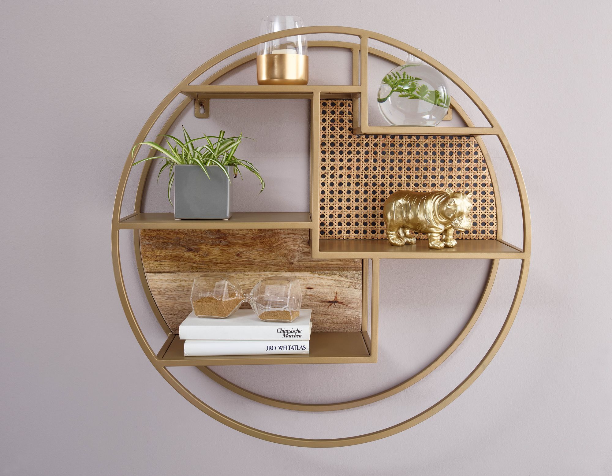 Wandregal FineBuy Hängeregal Holz Metall 62x62x17 cm Regal Rund Wiener Geflecht – Ansicht 4