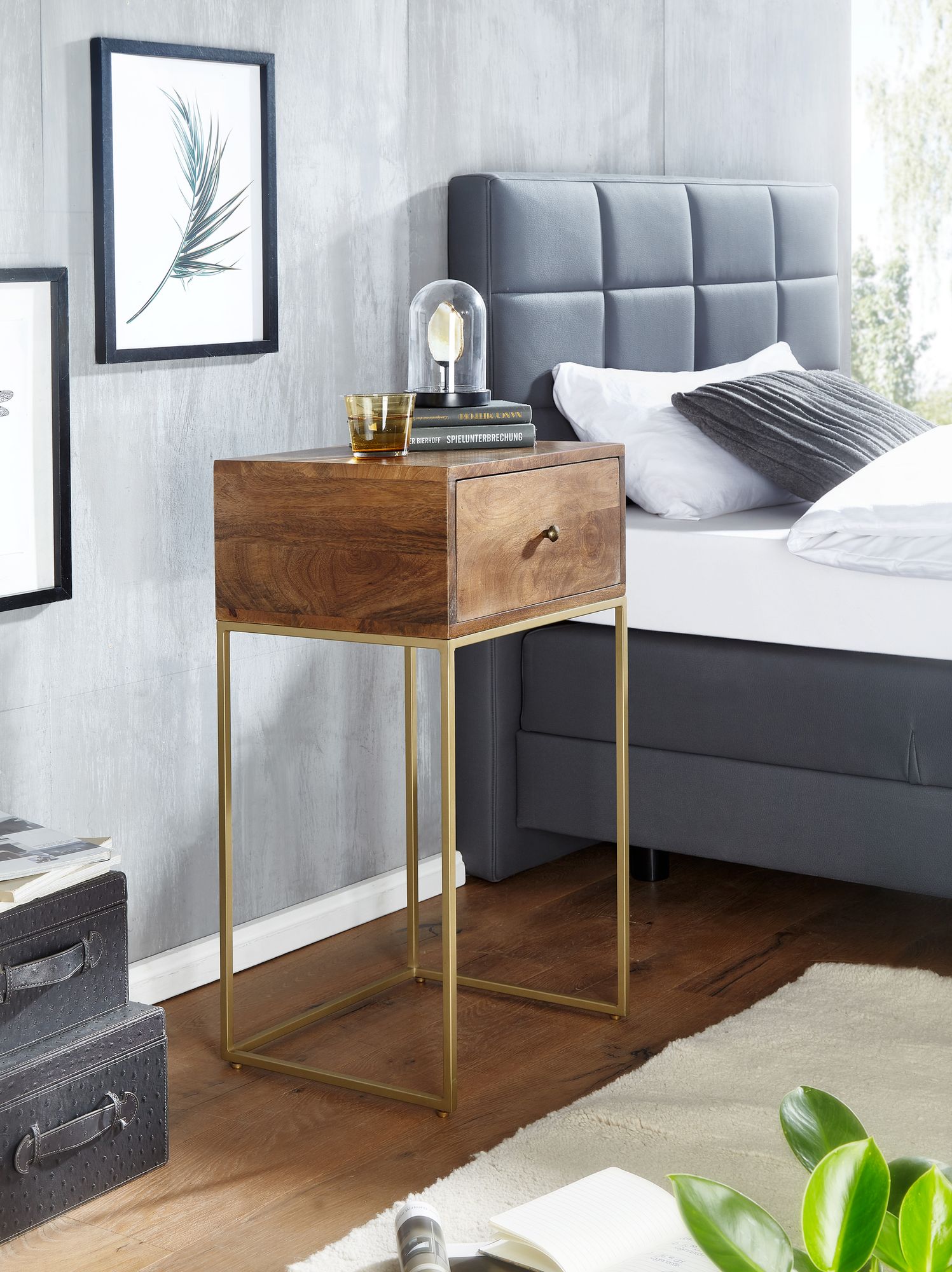 Nachttisch Massivholz Schublade Nachtkonsole Boxspringbett Nachtkommode Stauraum – Ansicht 2