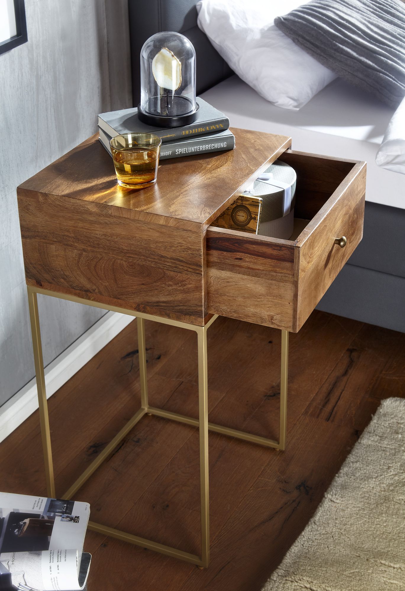 Nachttisch Massivholz Schublade Nachtkonsole Boxspringbett Nachtkommode Stauraum – Ansicht 4