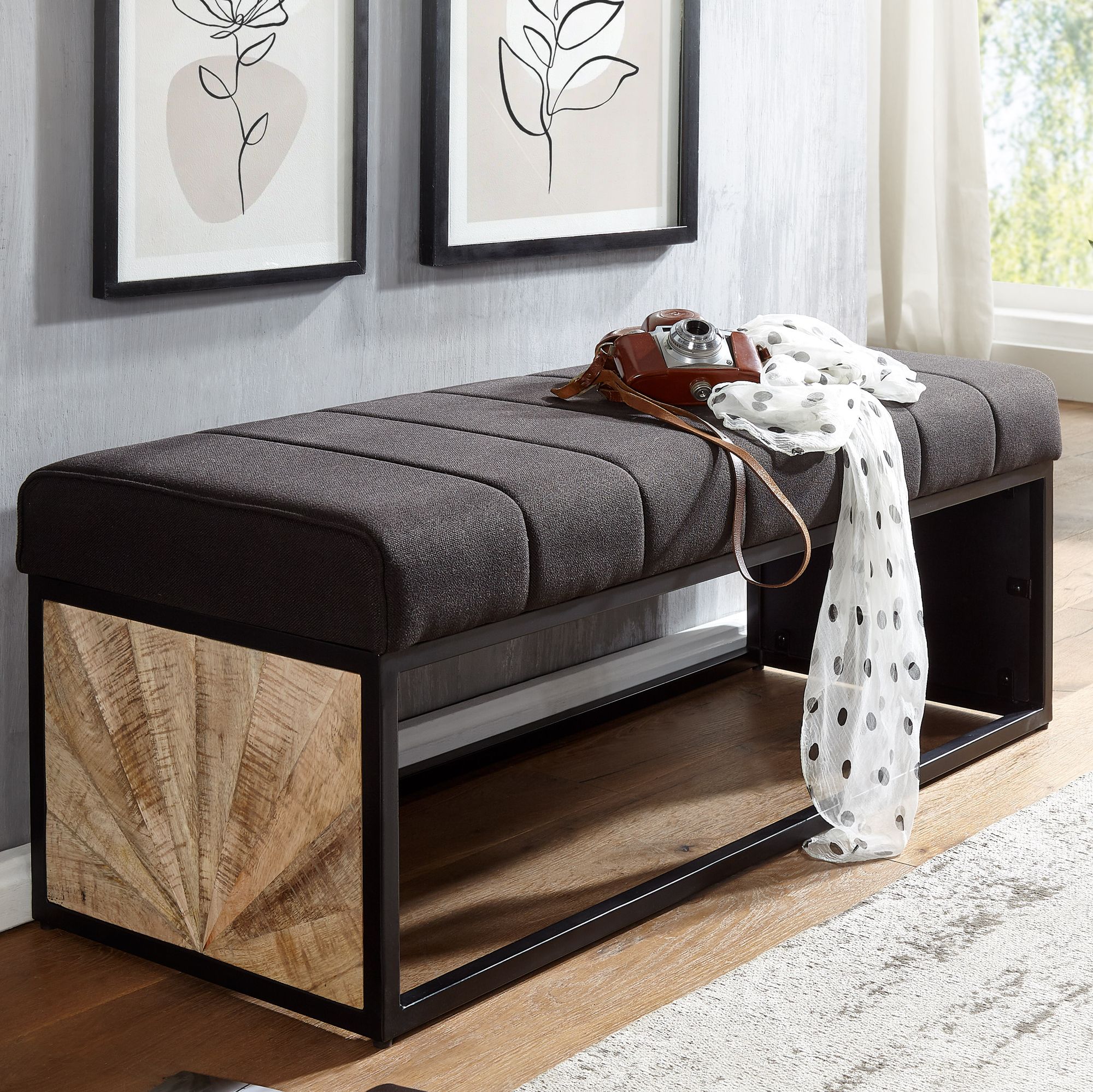 Sitzbank FineBuy Polsterbank Schwarz 105 cm Bettbank Schlafzimmer Flurbank Stoff – Ansicht 1