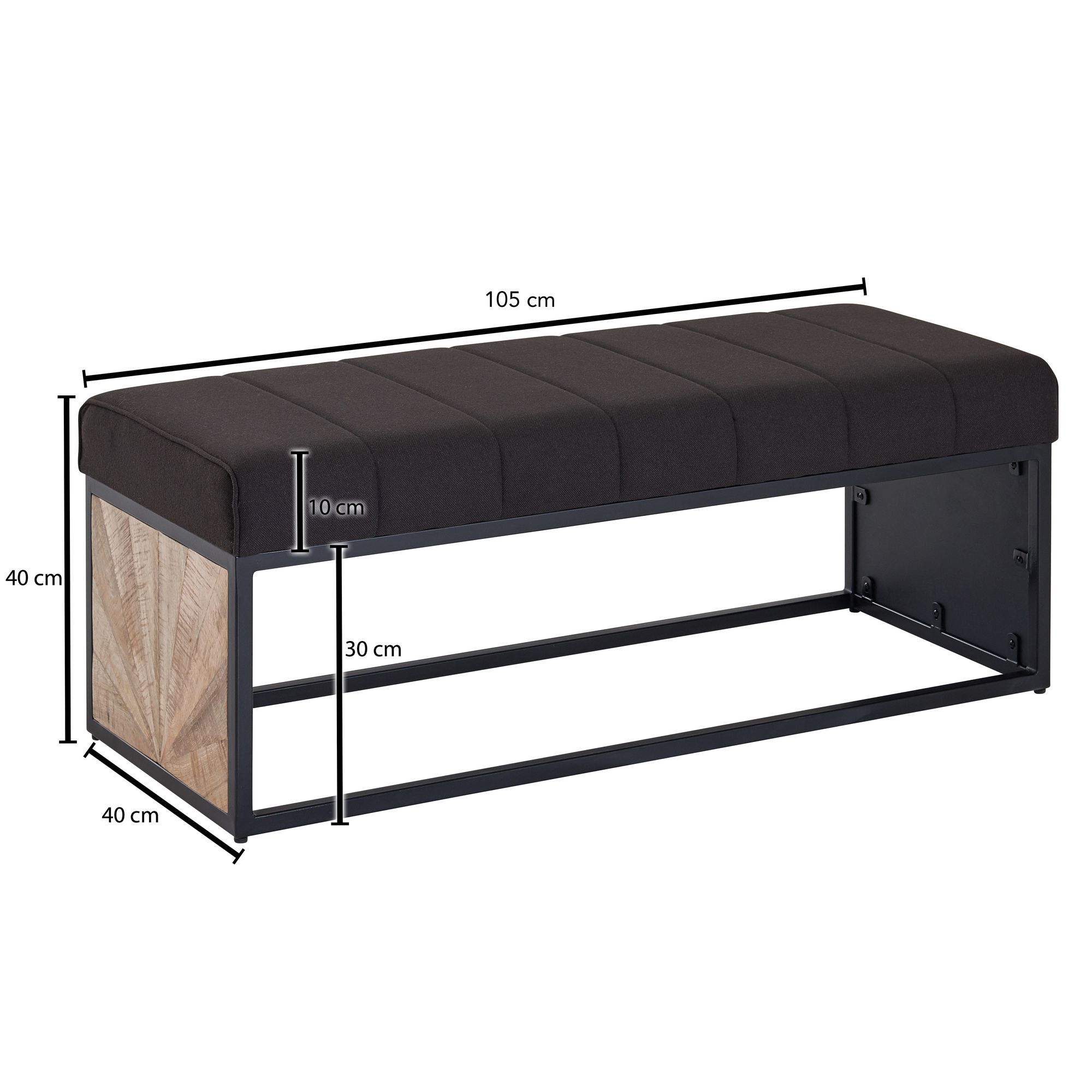 Sitzbank FineBuy Polsterbank Schwarz 105 cm Bettbank Schlafzimmer Flurbank Stoff – Ansicht 3
