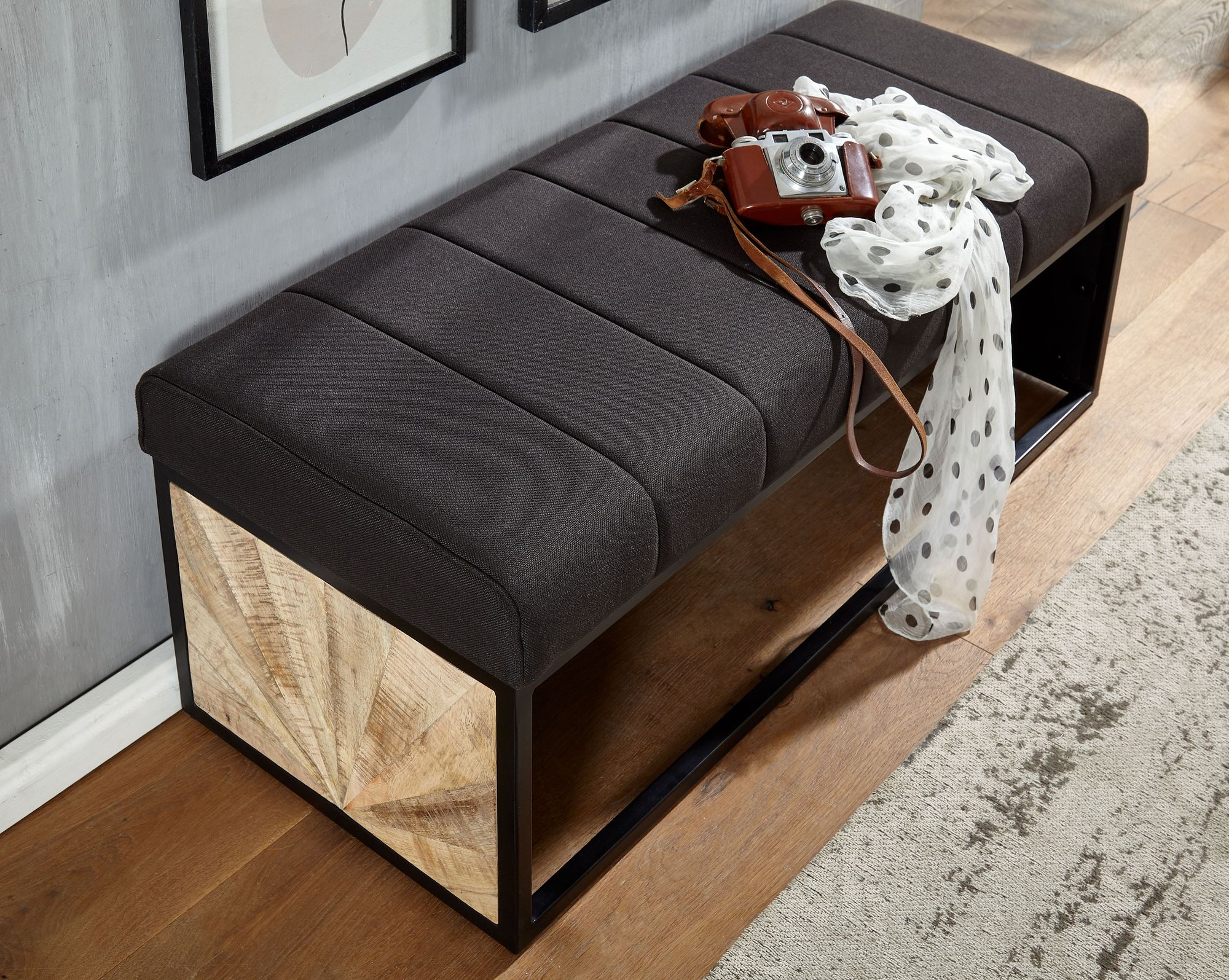 Sitzbank FineBuy Polsterbank Schwarz 105 cm Bettbank Schlafzimmer Flurbank Stoff – Ansicht 4