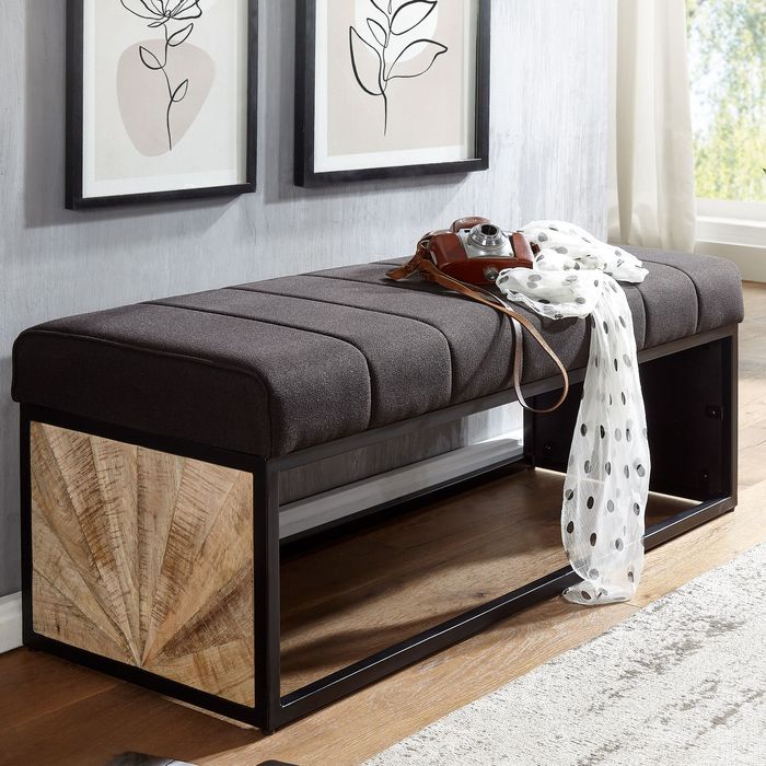 FineBuy Sitzbank Stoff Schwarz 105x40x40 cm Flur Polsterbank mit Metallgestell, Design Bettbank Schlafzimmer, Flurbank Garderobenbank 4251757705830
