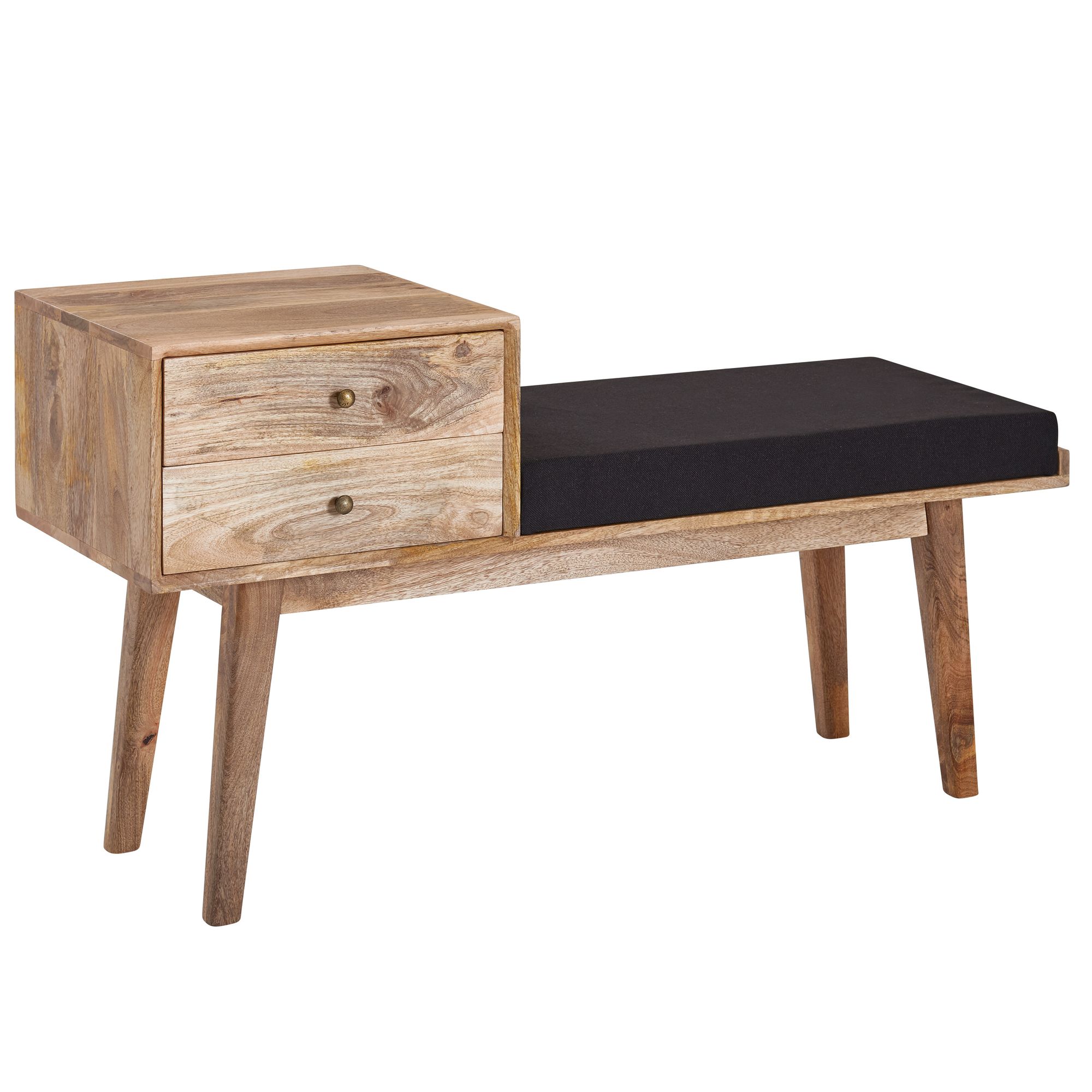 Sitzbank gepolstert 120cm Massivholz Stoff Schublade Garderobenbank Flurbank – Ansicht 7