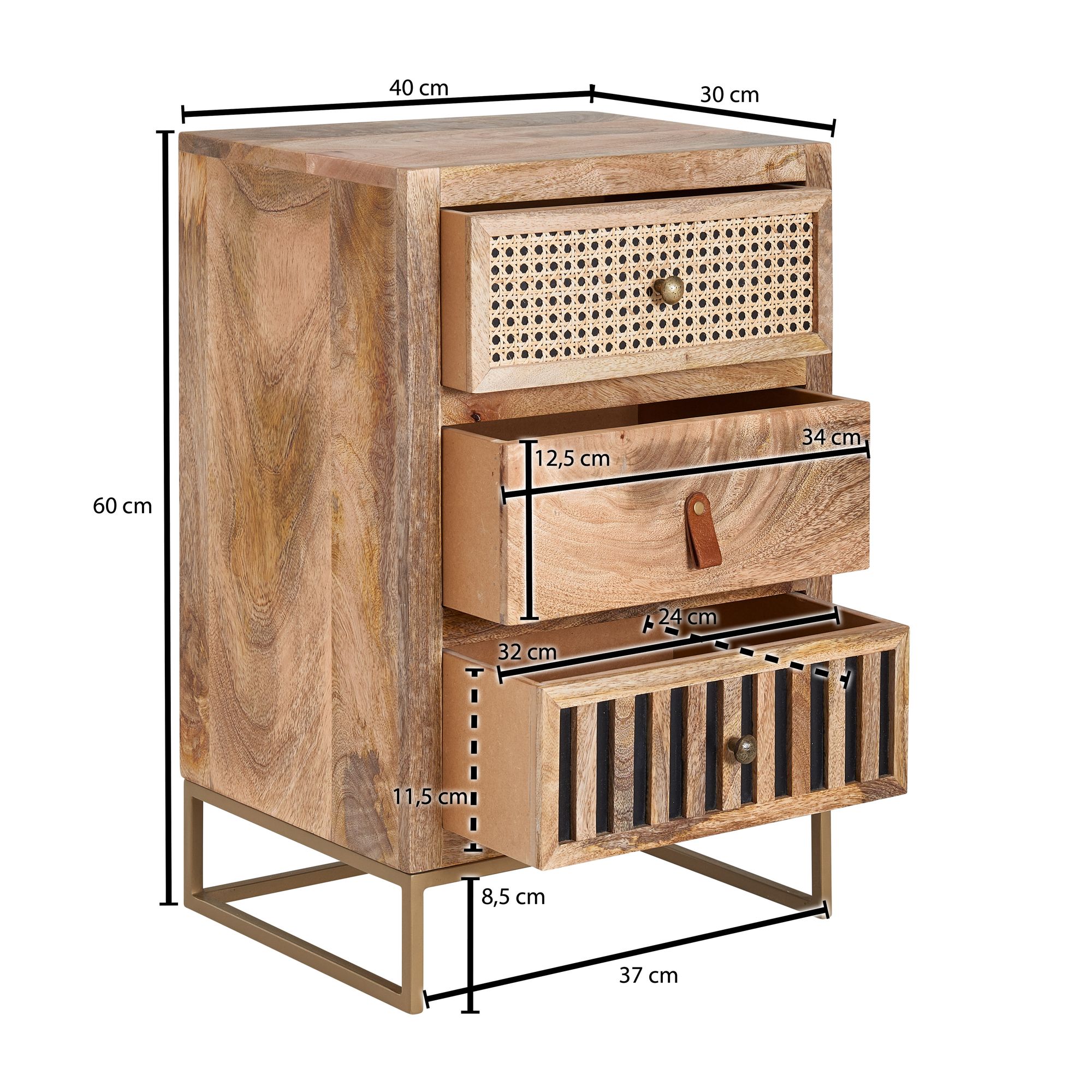 Nachttisch FineBuy Nachtkommode Boxspringbett Massivholz 60 cm Wiener Geflecht – Ansicht 3