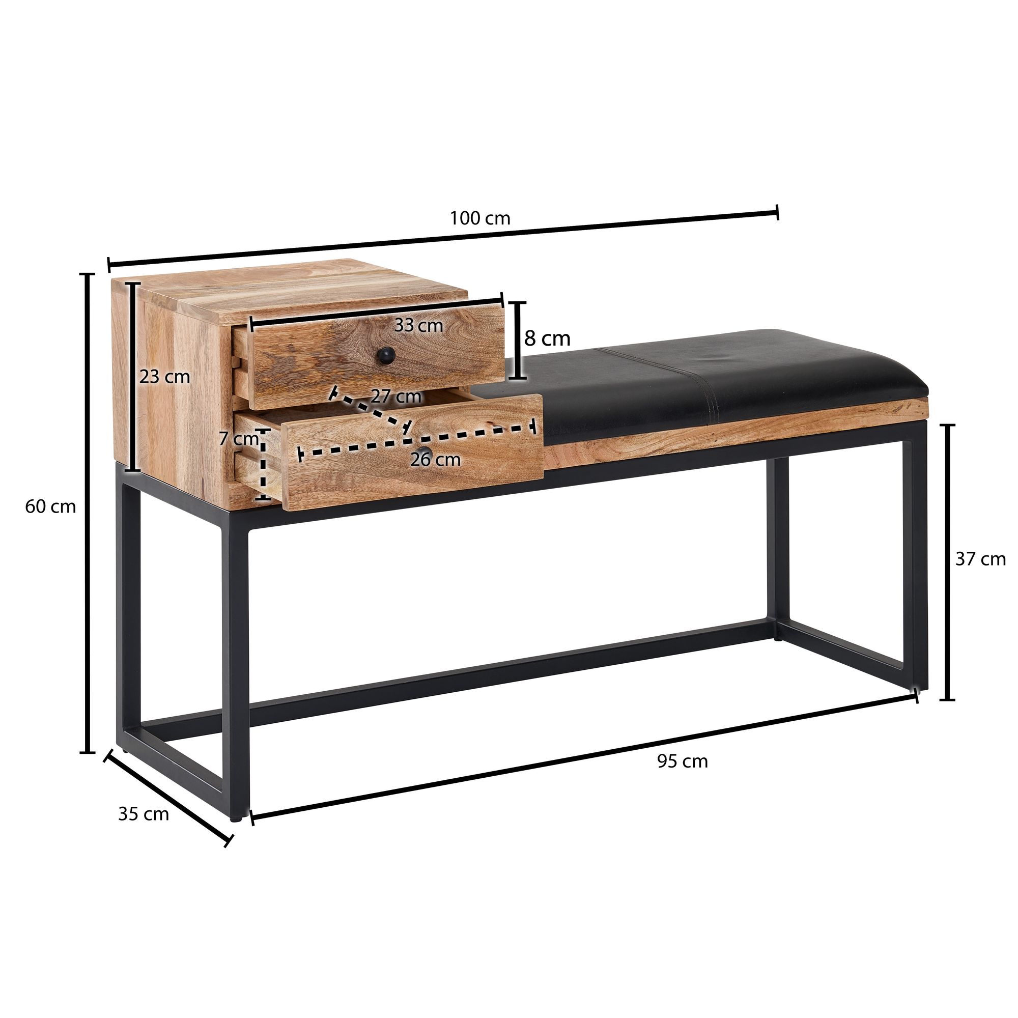 Sitzbank FineBuy Flurbank Echtleder Holz Massiv 100 cm Polsterbank Stauraum Bank – Ansicht 3