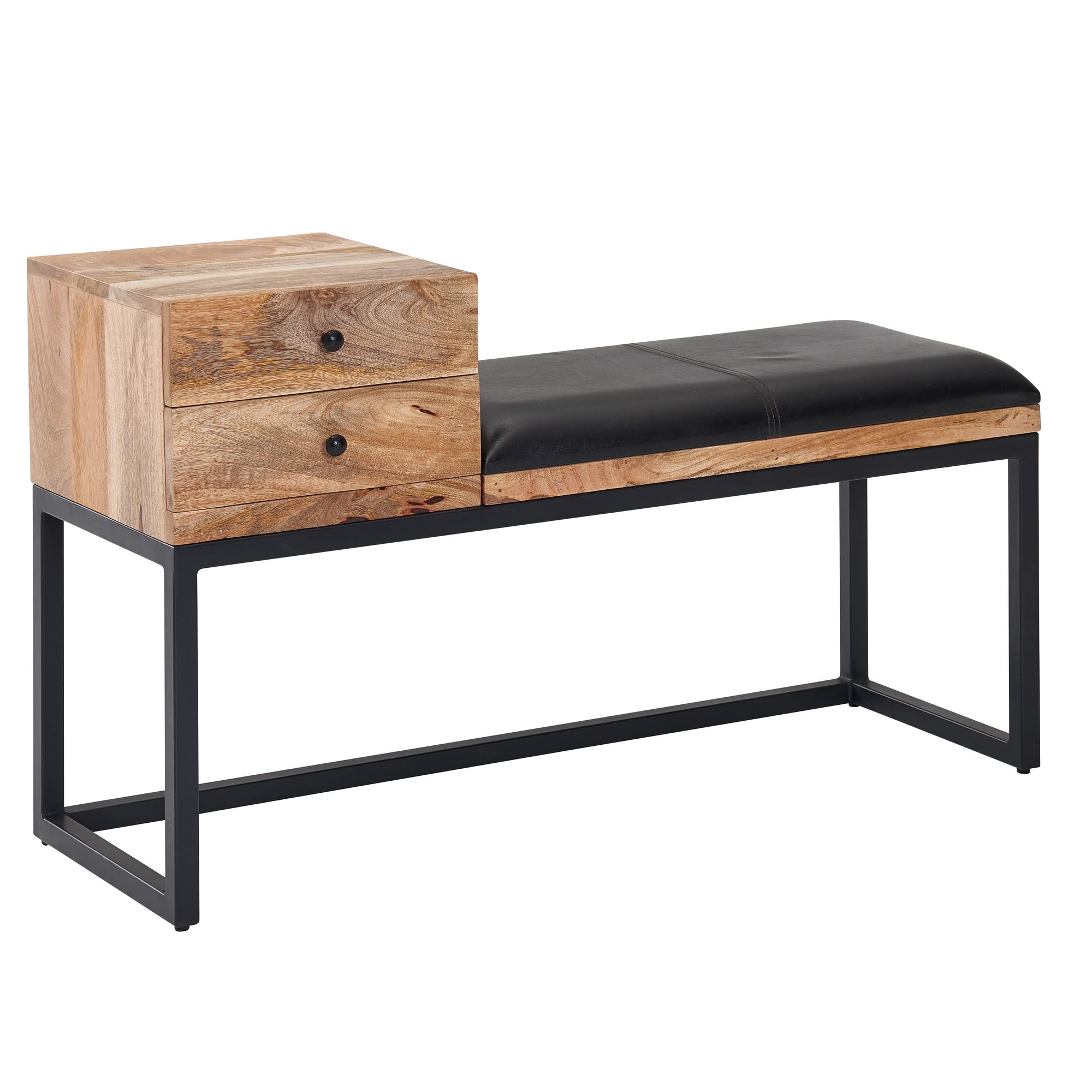 Sitzbank FineBuy Flurbank Echtleder Holz Massiv 100 cm Polsterbank Stauraum Bank – Ansicht 6