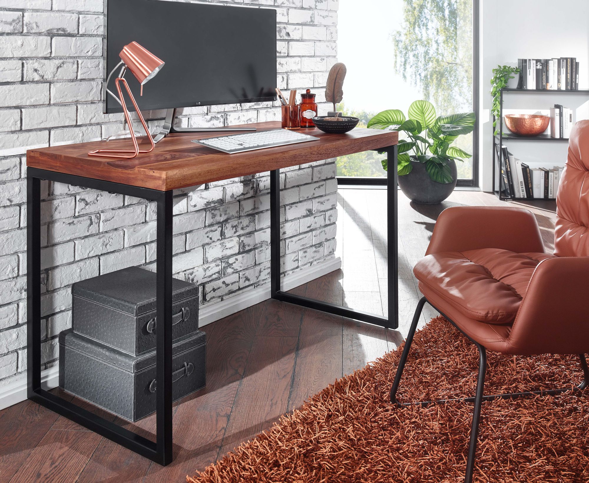 Schreibtisch FineBuy Bürotisch Massivholz 117x59x76,5 cm Computertisch Tisch – Ansicht 2