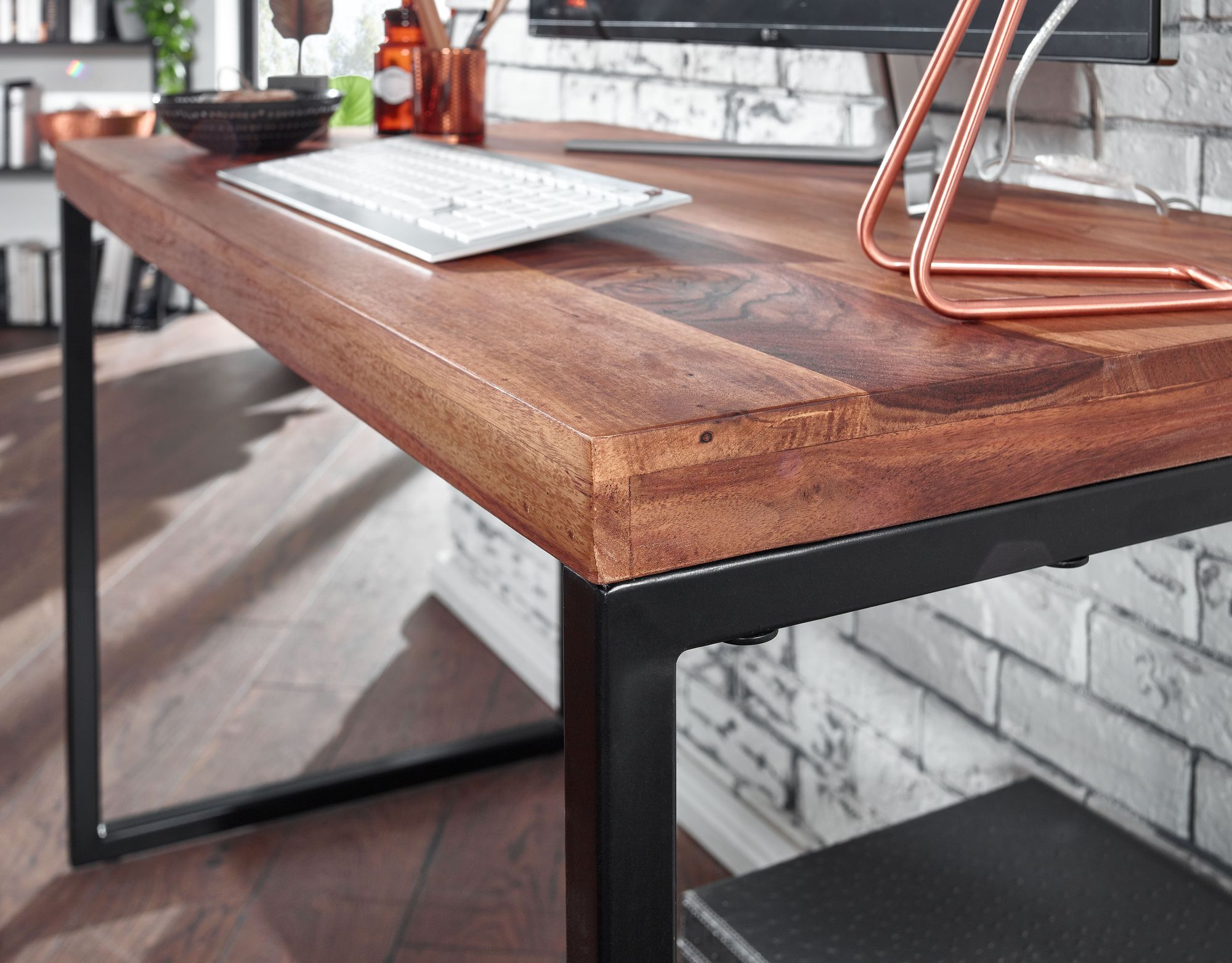 Schreibtisch FineBuy Bürotisch Massivholz 117x59x76,5 cm Computertisch Tisch – Ansicht 5