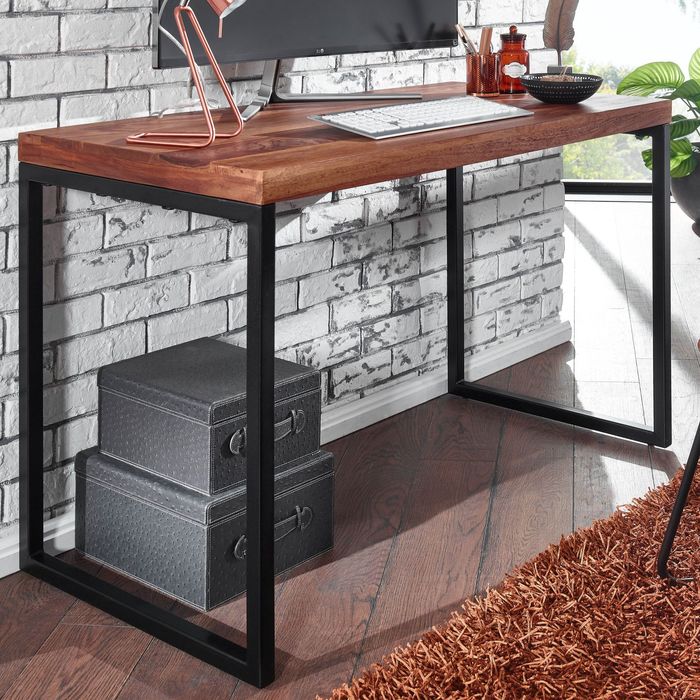 FineBuy Schreibtisch Sheesham Massivholz / Metall 117x59x76,5 cm Computertisch, Design Bürotisch Klein Dunkel, Laptoptisch Arbeitszimmer 4251757705892