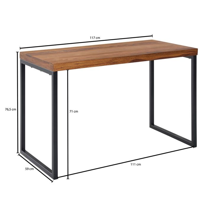 Schreibtisch FineBuy Bürotisch Massivholz 117x59x76,5 cm Computertisch Tisch – Maßzeichnung