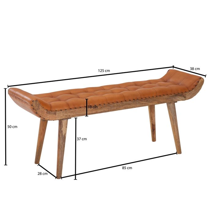 Sitzbank FineBuy Flurbank Chesterfield Echtleder Polsterbank 125x50x38 cm Bank – Maßzeichnung