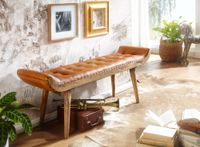 Sitzbank FineBuy Flurbank Chesterfield Echtleder Polsterbank 125x50x38 cm Bank – Ansicht 2