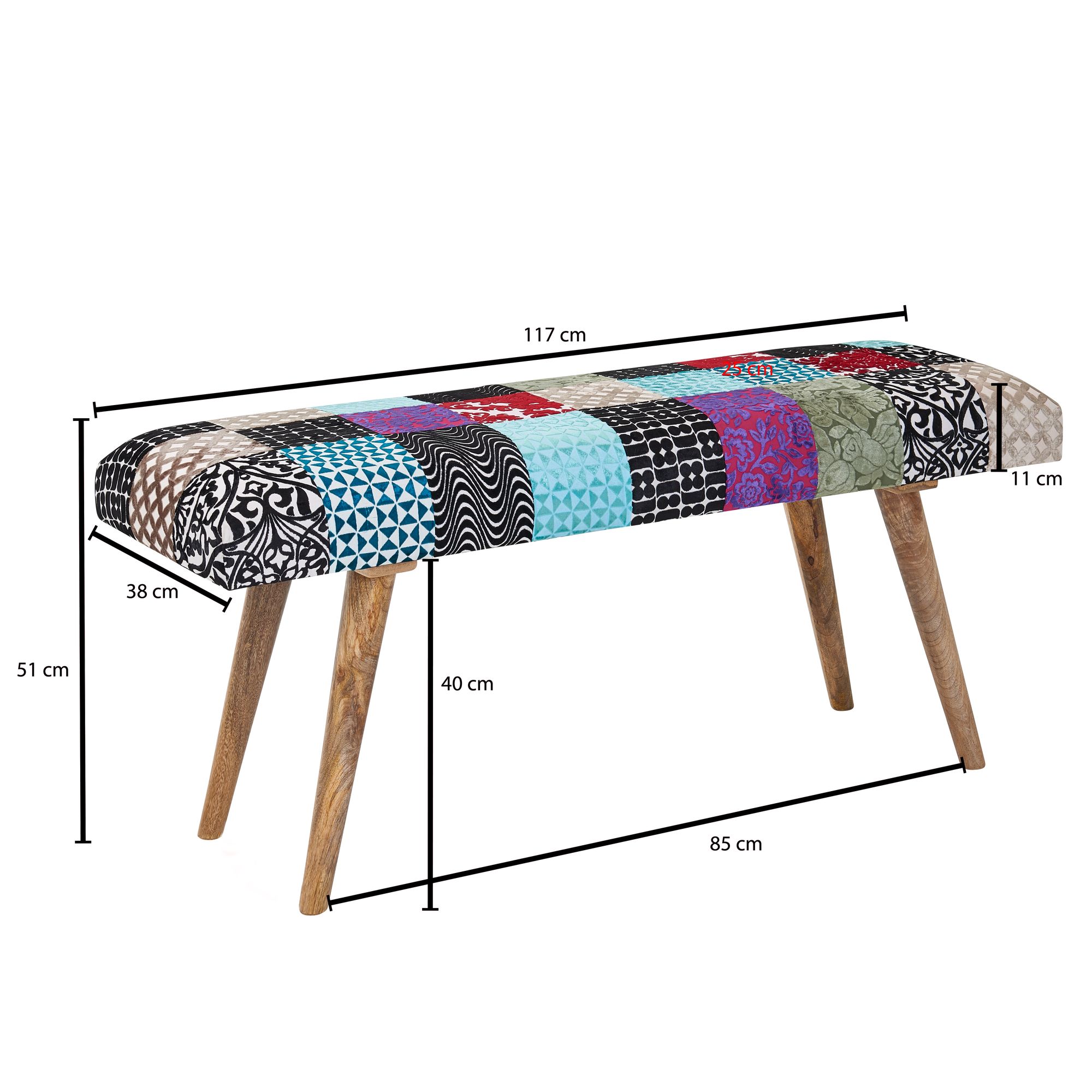 Sitzbank FineBuy Bettbank Samt 117 cm Patchwork Flurbank Polsterbank Bank Modern – Ansicht 3