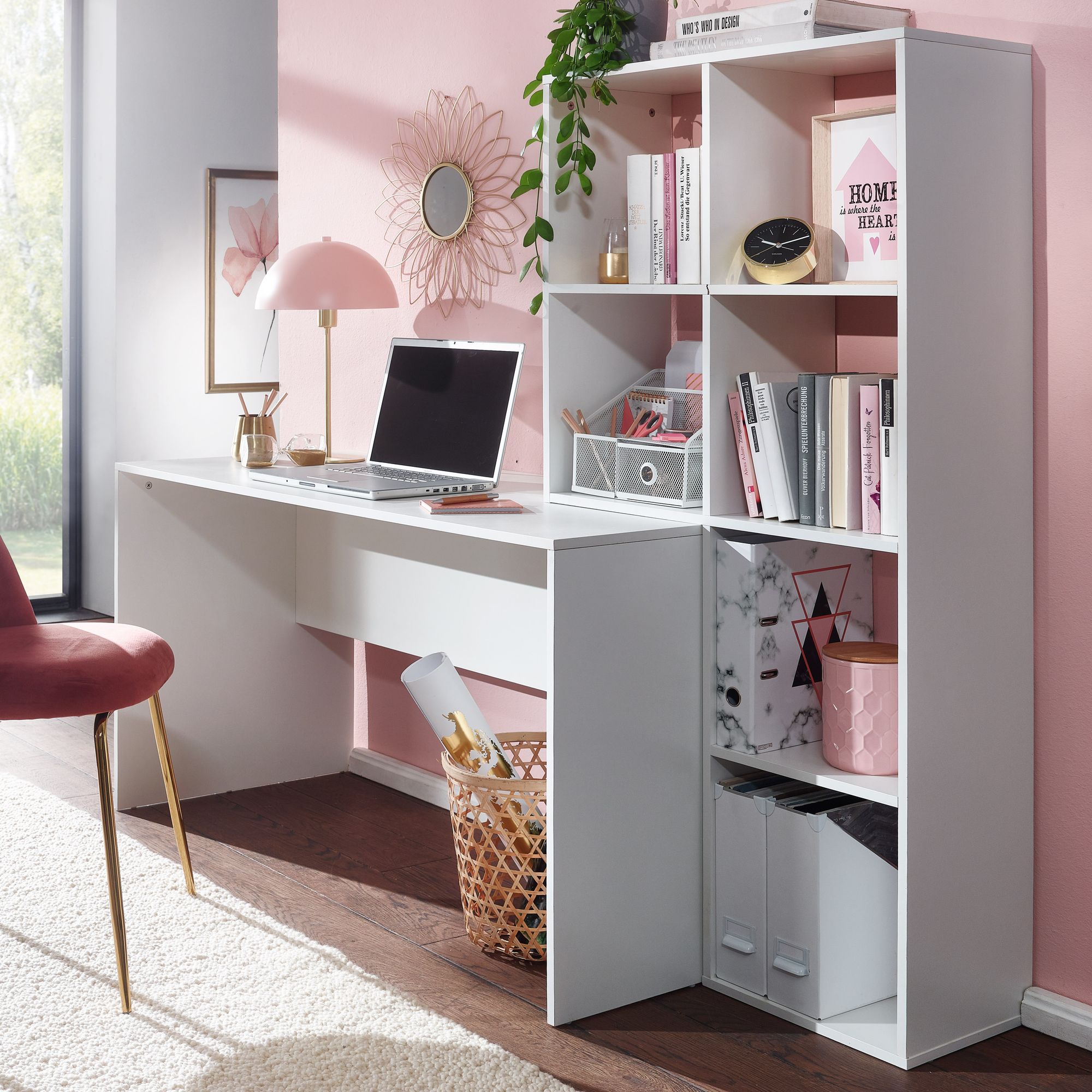 Schreibtisch FineBuy Bürotisch mit Regal 170 cm Weiß Computertisch Tisch Modern – Ansicht 1