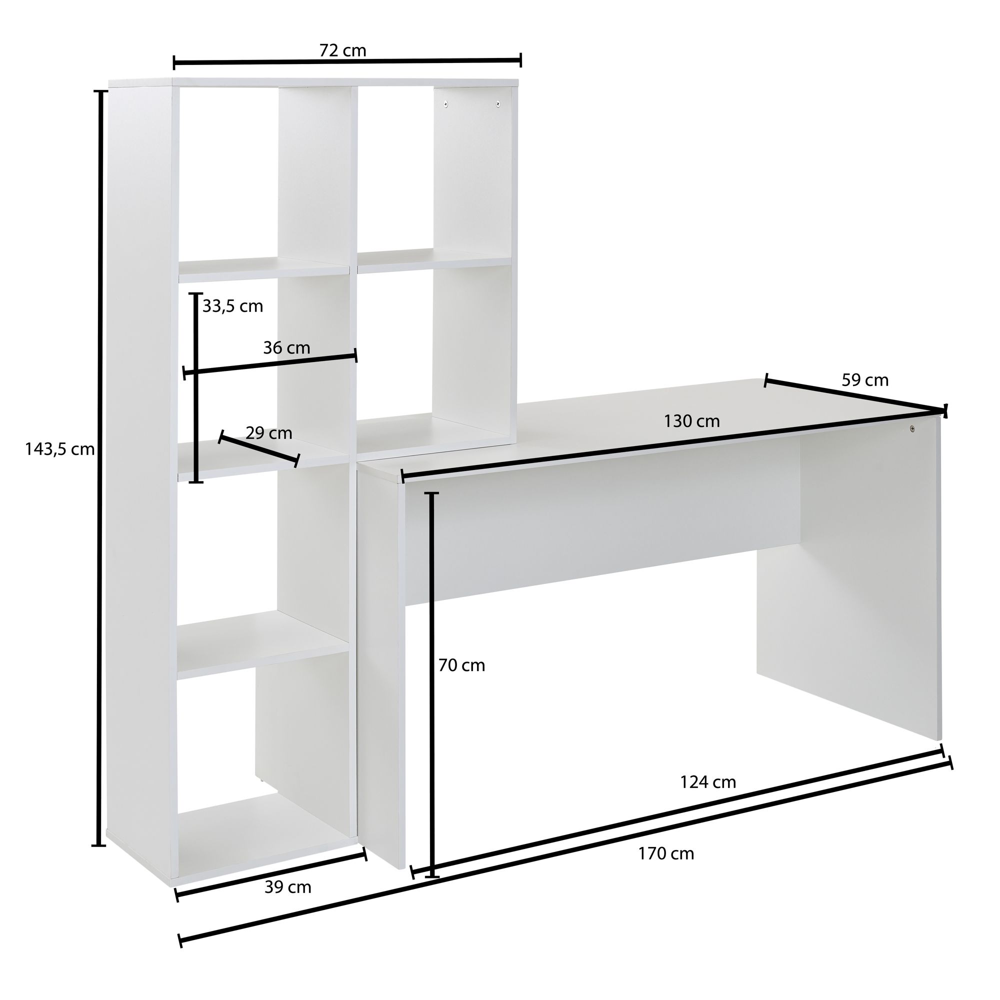 Schreibtisch FineBuy Bürotisch mit Regal 170 cm Weiß Computertisch Tisch Modern – Ansicht 3