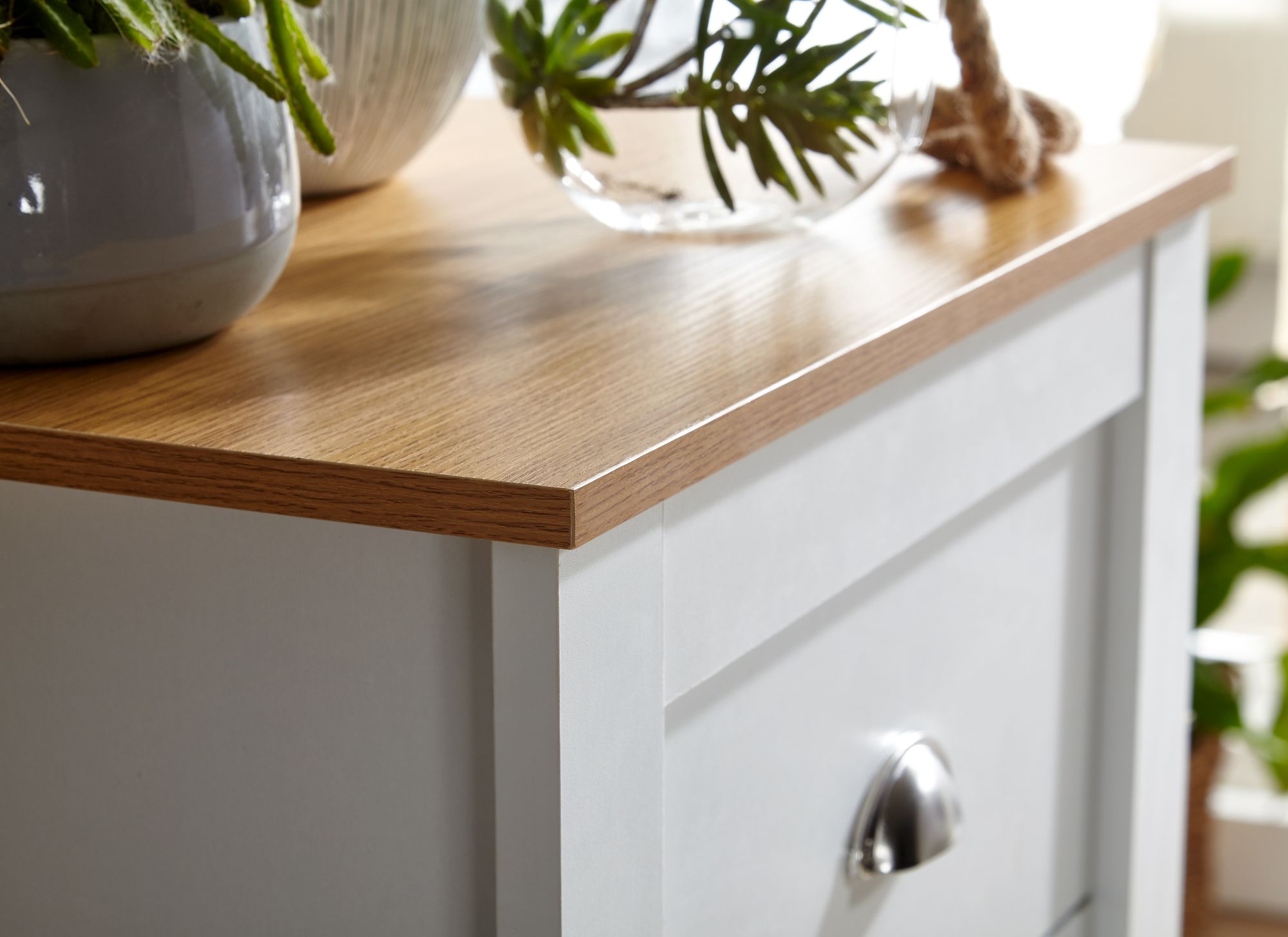 Schubladenkommode 53cm mit 5 Schubladen in MDF Weiß mit Eiche Kommode Sideboard – Ansicht 5