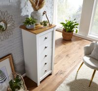 Schubladenkommode 53cm mit 5 Schubladen in MDF Weiß mit Eiche Kommode Sideboard – Ansicht 4