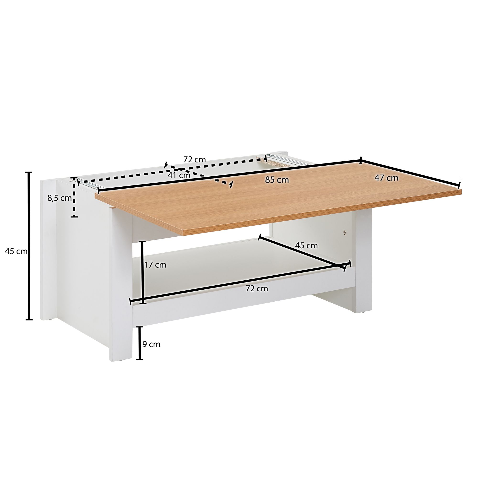 Couchtisch FineBuy Wohnzimmertisch Weiß 85x47x42cm Sofatisch Tisch mit Stauraum – Ansicht 3