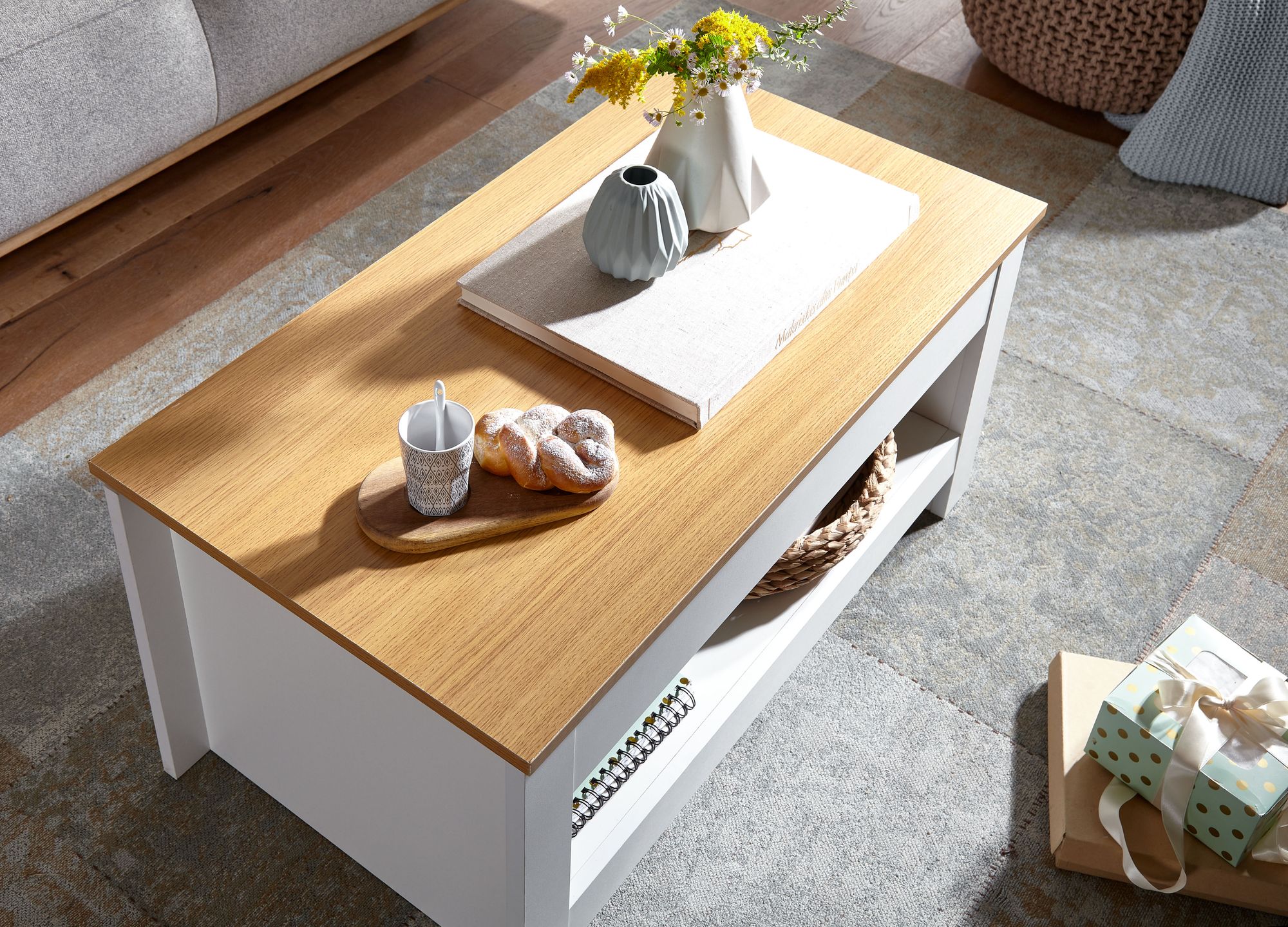 Couchtisch FineBuy Wohnzimmertisch Weiß 85x47x42cm Sofatisch Tisch mit Stauraum – Ansicht 4
