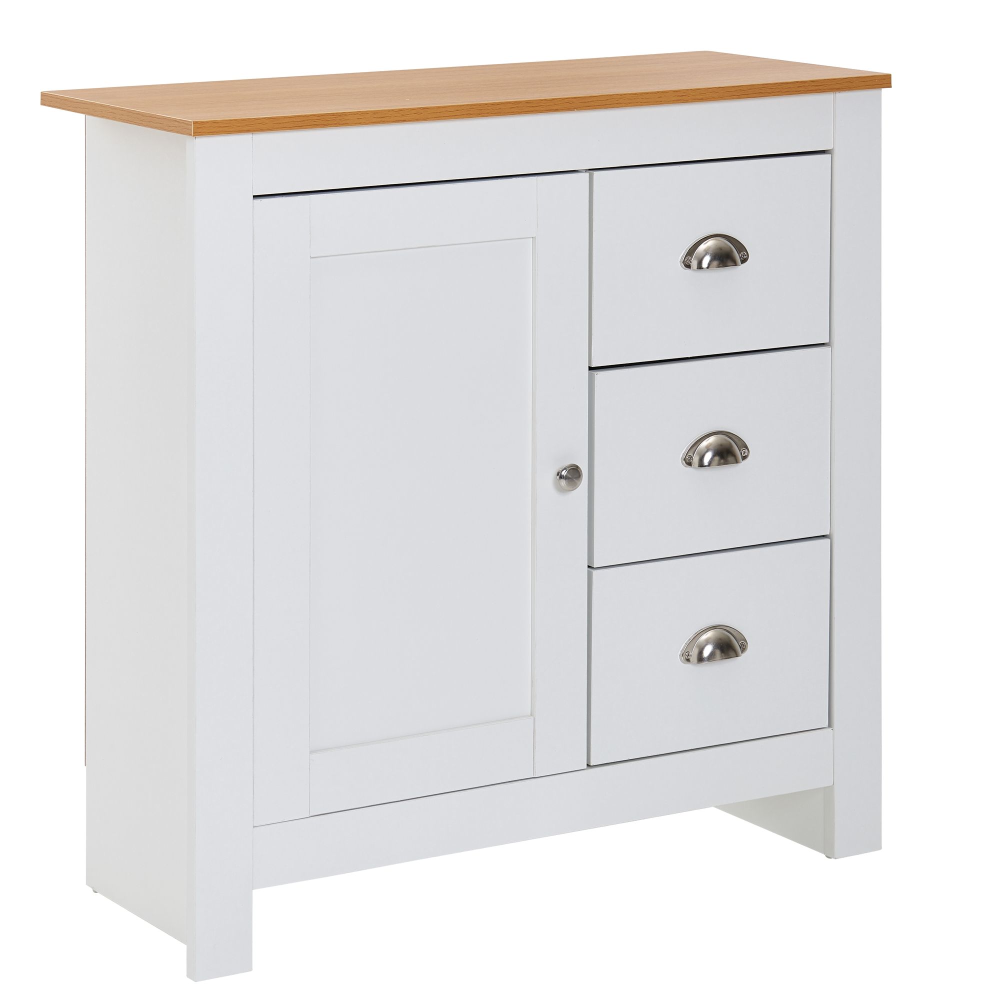 Sideboard 80 cm MDF Weiß & Eiche Dekor Design Kommode mit 3 Schubladen & 1 Tür – Ansicht 7