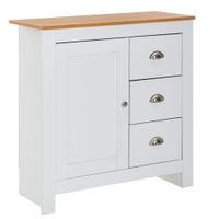 Sideboard 80 cm MDF Weiß & Eiche Dekor Design Kommode mit 3 Schubladen & 1 Tür – Ansicht 7