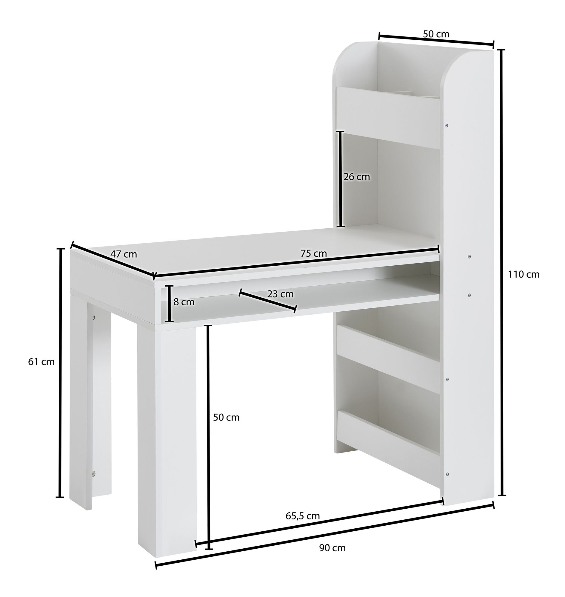 Kinderschreibtisch FineBuy Weiß 90x50x110 cm Schülerschreibtisch Tisch mit Regal – Ansicht 3