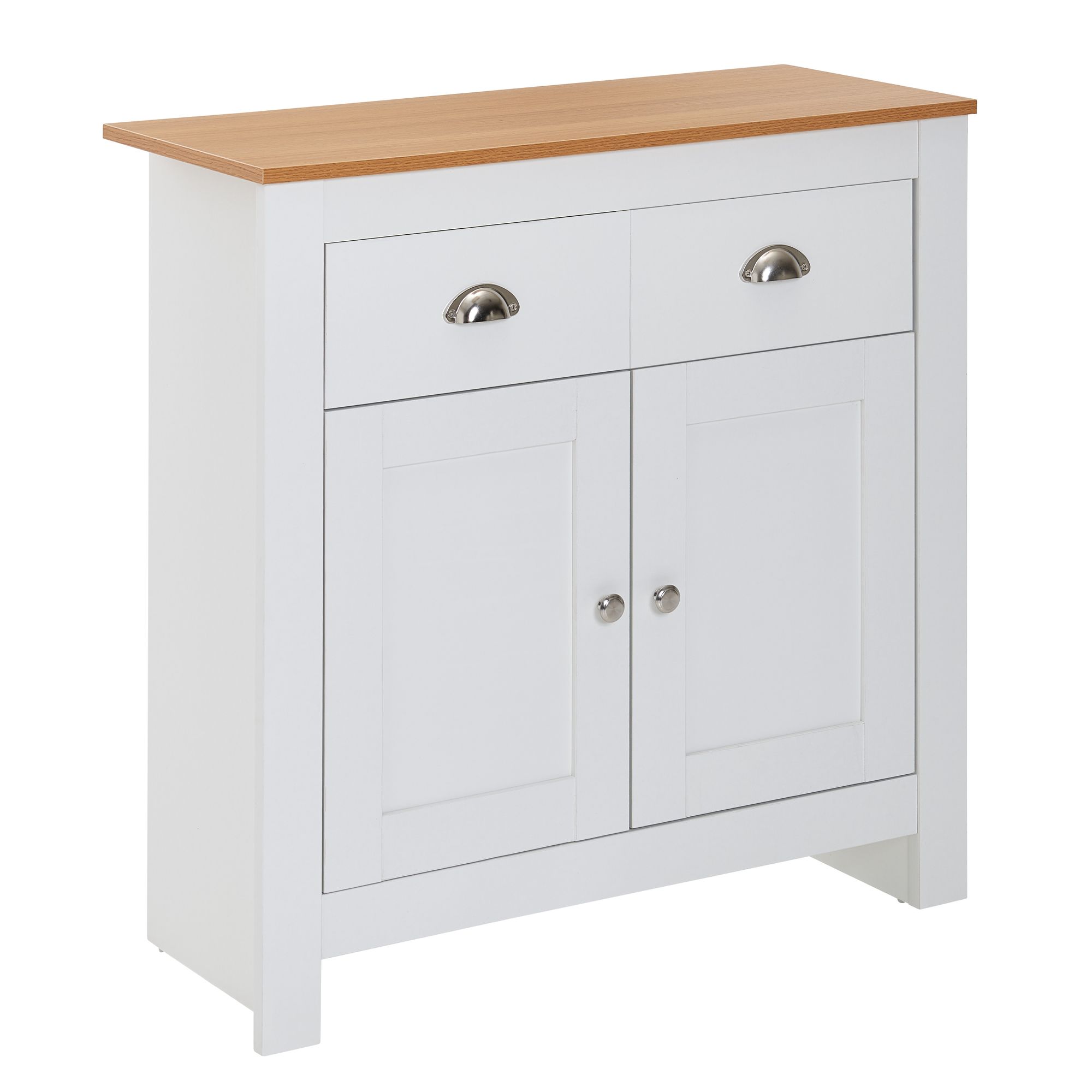 Sideboard MDF Weiß - Eiche 80cm Kommode mit 2 Schubladen & 2 Türen modernes Design – Ansicht 6
