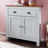 Sideboard MDF Weiß - Eiche 80cm Kommode mit 2 Schubladen & 2 Türen modernes Design – Ansicht 1